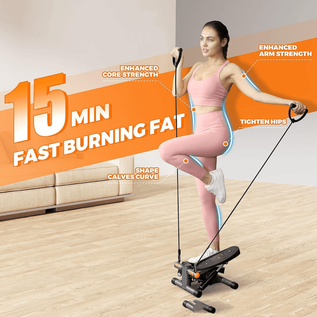 Home Fitness Hydraulic Stepper with resistance bands