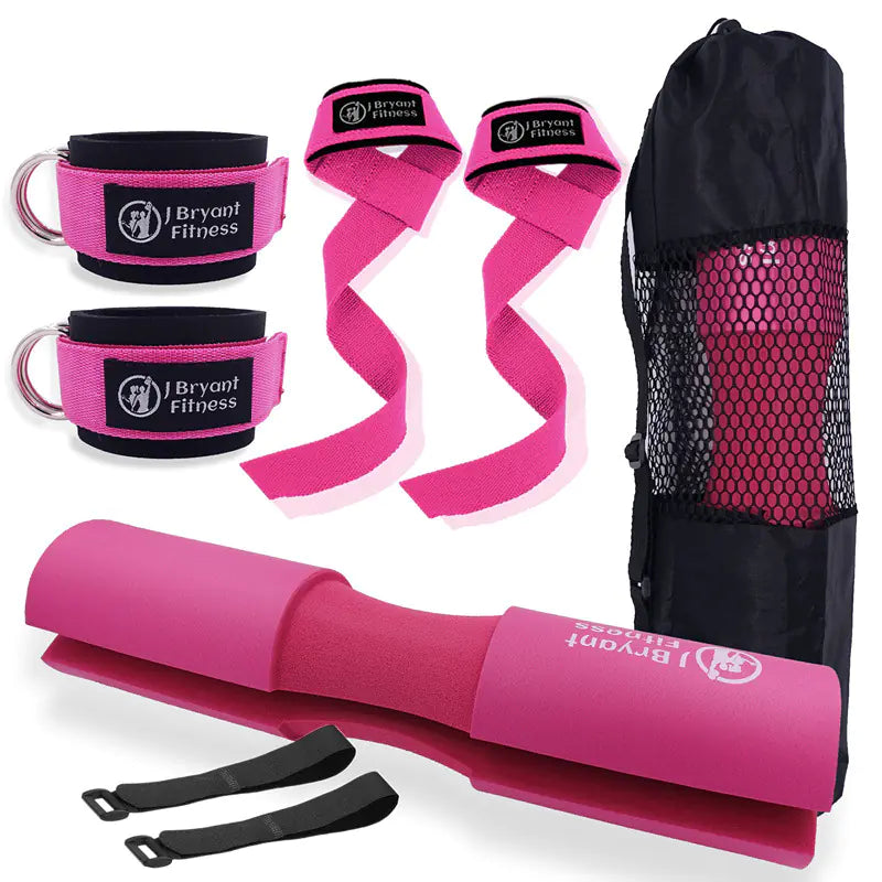 Pink Barbell Pad Set with Ankle Strap for glute workouts
