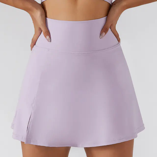 Purple breathable mini yoga skirt for running and fitness
